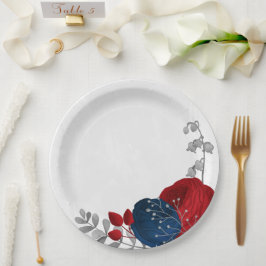 roemeense rode en marinesbloemen zilver botanisch papieren bordje