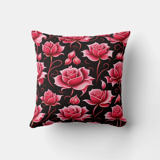 roemeense rode en zwarte botanische bloemen kussen (Achterkant)