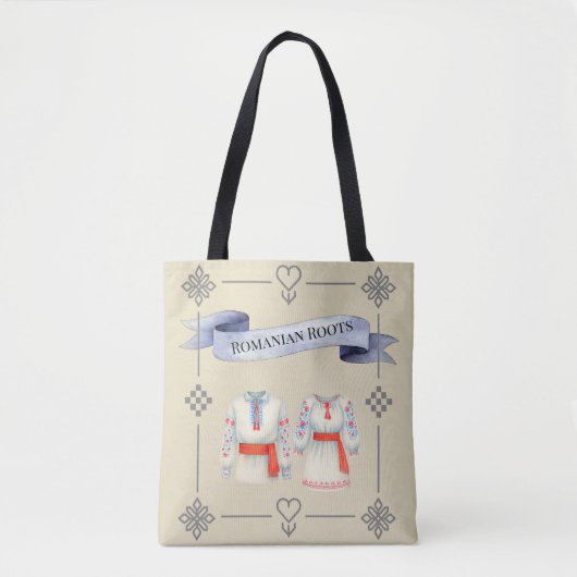 Roemeense roots folk kostuum traditionele kleding tote bag (Voorkant)