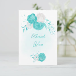 roemeense turkooizen witte bloemen botanische wedd bedankkaart