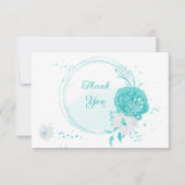 roemeense turquoise witte bloemen botanische bruil bedankkaart (Voorkant)