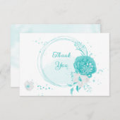 roemeense turquoise witte bloemen botanische bruil bedankkaart (Voorkant / Achterkant)