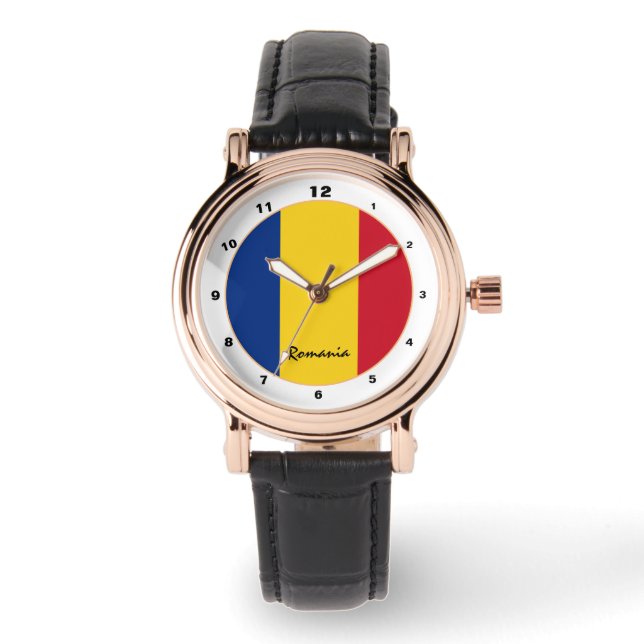 Roemeense vlag en Roemeense trendy mode/ontwerp Horloge (Voorkant)