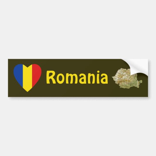 Roemeense Vlag Hart + Landkaart Bumpersticker (Voorkant)