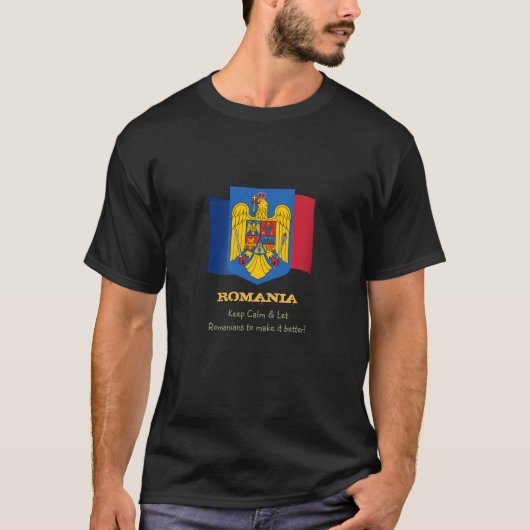 Roemeense vlag & Keep Calm, Roemeense patriotten T-shirt (Voorkant)