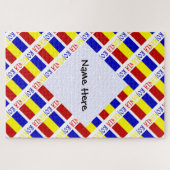 Roemeense vlag met de titel zwarte personalisatie legpuzzel (Horizontaal)