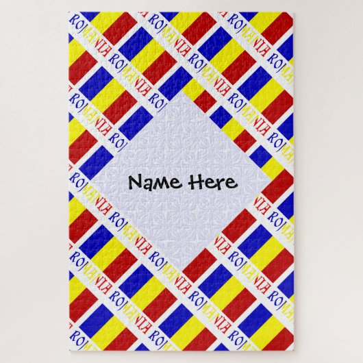Roemeense vlag met de titel zwarte personalisatie legpuzzel (Verticaal)