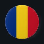 Roemeense vlag ronde button 7,6 cm<br><div class="desc">Roemeense vlag</div>