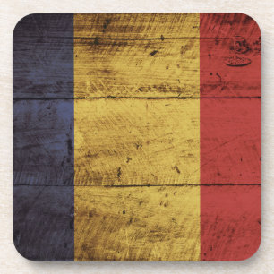 Roemeense vlag voor oude houten korrels bier onderzetter