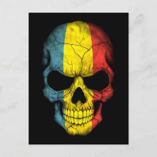 Roemeense vlaggenschedel op zwart briefkaart (Voorkant)