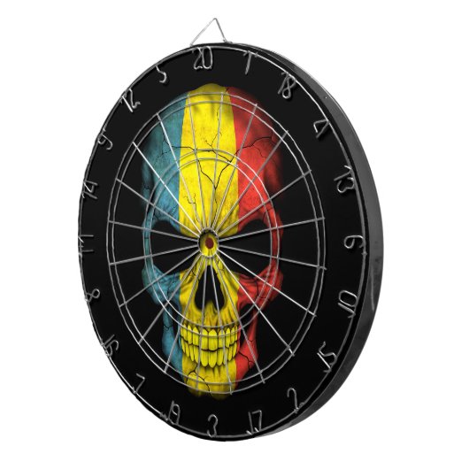 Roemeense vlaggenschedel op zwart dartbord (Voorkant Rechts)