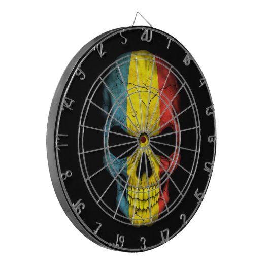 Roemeense vlaggenschedel op zwart dartbord (Voorkant Links)