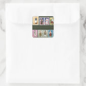 Roemeense volkskostuums op postzegels vierkante sticker (Tas)