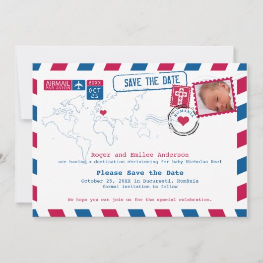 Roemenië Christening Baptism Save the Date (Voorkant)