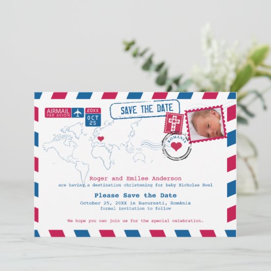 Roemenië Christening Baptism Save the Date (Staand voorkant)