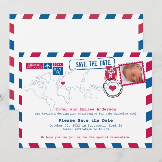 Roemenië Christening Baptism Save the Date (Voorkant / Achterkant)