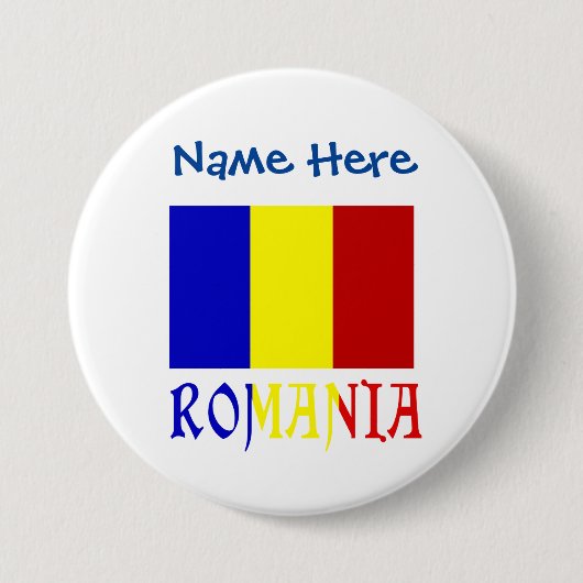 Roemenië en Roemeense vlag Blauwe Personalisatie Ronde Button 7,6 Cm (Voorkant)