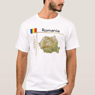 Roemenië Kaart + vlag + Titel T-Shirt
