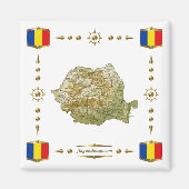 Roemenië Map + Flags Magnet (Voorkant)