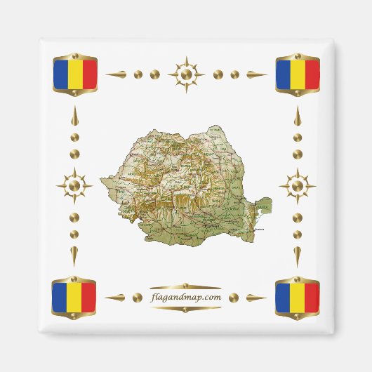 Roemenië Map + Flags Magnet (Voorkant)