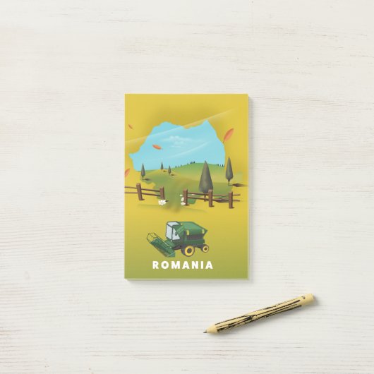 Roemenië Map Illustrated print poster. Post-it® Notes (Op bureau)