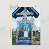 Roemenië, Marumures, Vrolijk kerkhof, houtsnijwerk Feestdagenkaart (Voorkant / Achterkant)