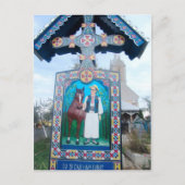 Roemenië, Marumures, Vrolijk kerkhof, houtsnijwerk Feestdagenkaart (Voorkant)