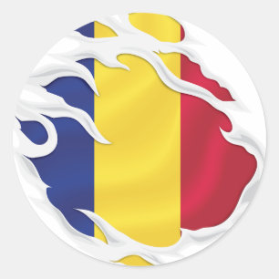 Roemenië scheurt vlag klassieke ronde Sticker