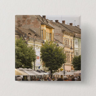 Roemenië, Sibiu. Nieuwe Stad. RF) Vierkante Button 5,1 Cm