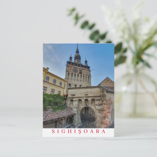Roemenië Sighisoara Klokkentoren uitzicht ansichtk Briefkaart (Staand voorkant)