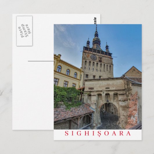 Roemenië Sighisoara Klokkentoren uitzicht ansichtk Briefkaart (Voorkant / Achterkant)