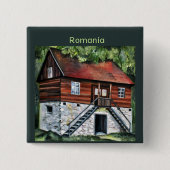 Roemenië - Traditioneel Transsylvanisch Huis Vierkante Button 5,1 Cm (Voorkant)