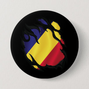 roemenië verscheurde vlag ronde button 7,6 cm