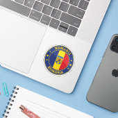 Roemenië vlag ronde cirkel embleem sticker (Laptop met iPhone)