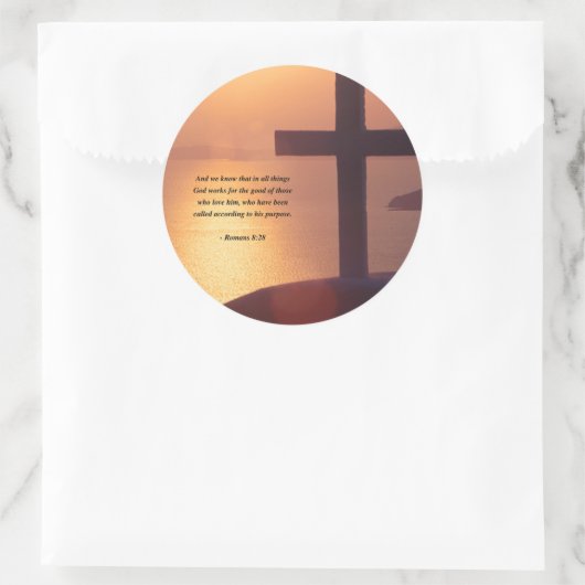 ROEMENS 8:28 RONDE STICKER (Tas)