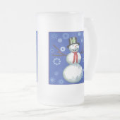 roemrijke sneeuwman met sneeuwvlokken matglas bierpul (Voorkant rechts)