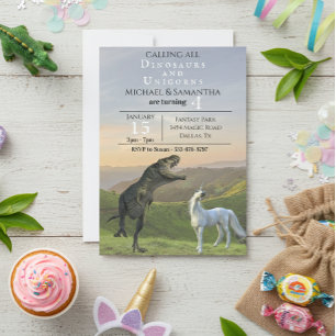 Roep alle Dinosaur Unicorns Twin Party Birthday Kaart