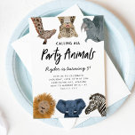 Roep alle feestdieren Safari dierentuin Birthday o Kaart<br><div class="desc">Snel en leuk kind safari dieren thema verjaardagsfeest met illustratie van safari dieren van giraffe,  sneeuwluipaard,  rhino,  leeuw,  olifant en zebra. In de tekst staat: "Alle feestdieren bellen." Ideaal voor een verjaardagsfeestje.</div>