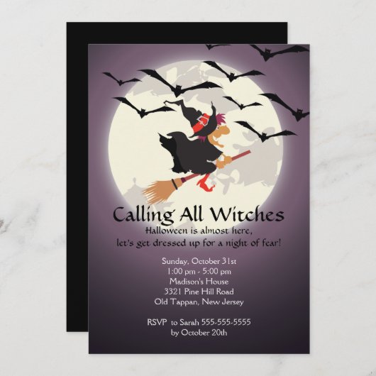 Roep alle heksen Halloween Uitnodiging (Voorkant / Achterkant)