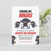 Roep alle uitnodiging van Ninjas-Kind Ninja Birthd (Staand voorkant)
