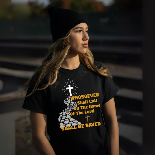 "Roep de Here aan" gloeiend kruis Christelijk T-shirt