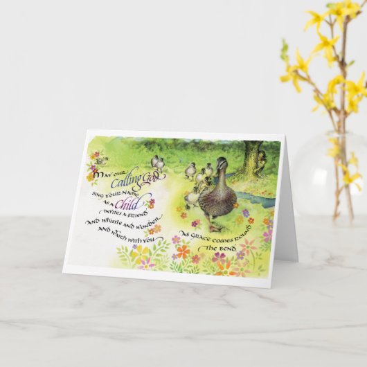 Roep God/Kind, Gevouwen Wenskaart, 5"x7" Kaart (Gele Bloem)