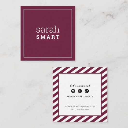 ROEPENDE KAART vierkant edgey modern bordeaux donk Vierkante Visitekaartje (Voorkant / Achterkant)