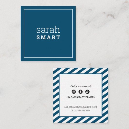 ROEPENDE KAART vierkante rand modern marineblauw w Vierkante Visitekaartje (Voorkant / Achterkant)