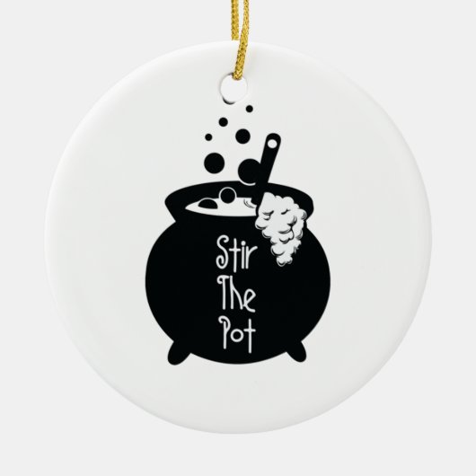 Roer de pot – heksenketel keramisch ornament (Voorkant)