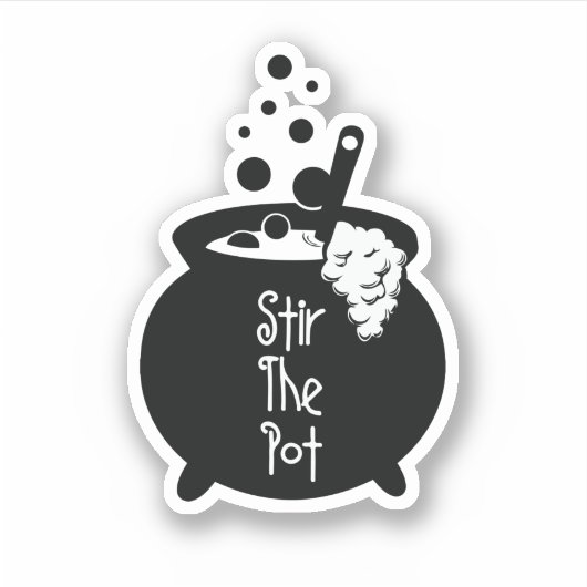 Roer de pot – heksenketel sticker (Voorkant)