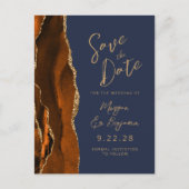 Roest Agate Navy Blue Script QR Code Save the Date Aankondigingskaart (Voorkant)