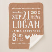 Roest Baby Boy Geboortestatistieken Keepsake Sherpa Deken (Voorkant)