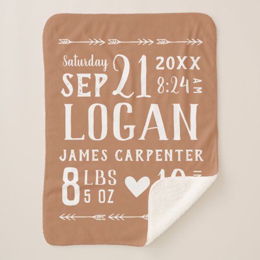 Roest Baby Boy Geboortestatistieken Keepsake Sherpa Deken (Voorkant)