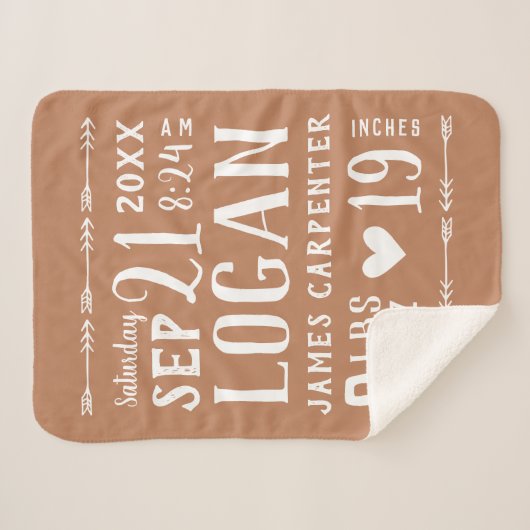 Roest Baby Boy Geboortestatistieken Keepsake Sherpa Deken (Voorkant (horizontaal))